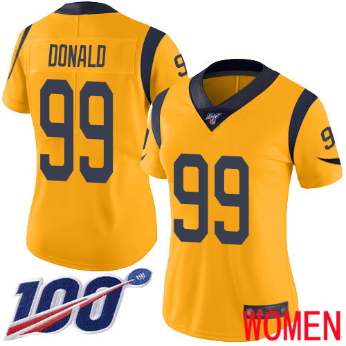 Los Angeles Rams Limited Gold Women Aaron Donald Jersey NFL Football #99 100th Season Rush Vapor Untouchable->los angeles rams->NFL Jersey